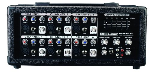SHS Audio SPM-6150 150-Watt 6-Channel Powered Mixer, Black