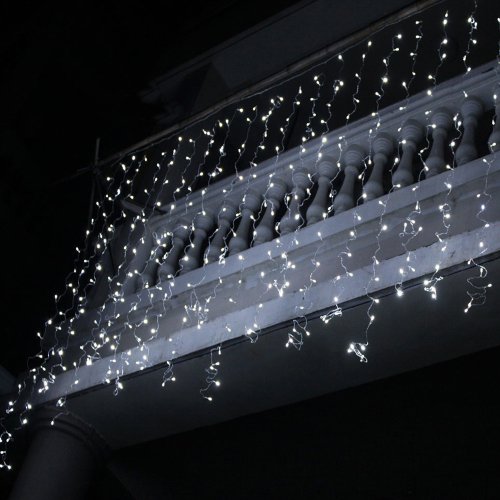 Fuloon 6M x 3M 600 LED Outdoor Party String Fairy Wedding Curtain Light 8 Modes (Cool White)