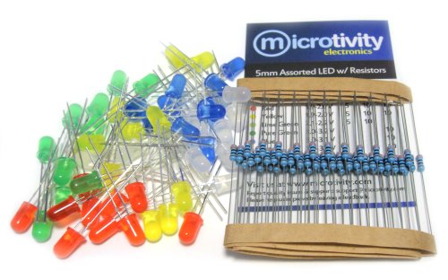 microtivity IL185 5mm Assorted Diffused LED w/ Resistors (5 Colors, Pack of 50)