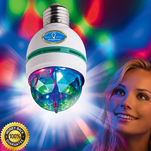 Delightime™ LED Full Color Rotating Disco Light - Automatic RGB Color Changing - Amazing Stage Crystal Ball Effect - Ideal for Disco, DJ, Ballroom, KTV, Club, Bar, Party, Home - Compatible to Lamp Bulb Base/Socket - Plug & Play, Safe & Reliable - 100% Satisfaction (Exclusive Gifts Included NOW!)