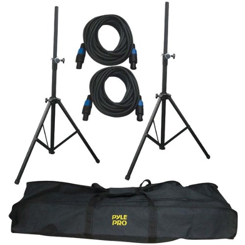 Pyle-Pro PMDK101 Heavy-Duty Aluminum Anodizing Dual Speaker Stand & 21FT Speakon Cable Kit