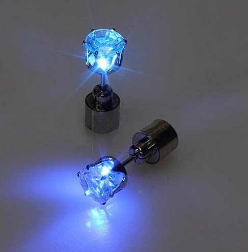 1 Pair Fashion Cool Shiny Glowing Led Earrings Studs Light Party Club Xmas Gift (Blue)