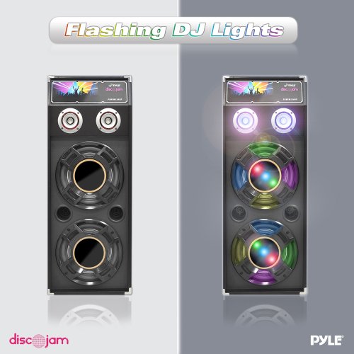 Pyle PSUFM1245A 1400 Watt 2-Way Speaker System with USB and SD Readers, FM Radio, AUX Input and DJ Flashing Lights