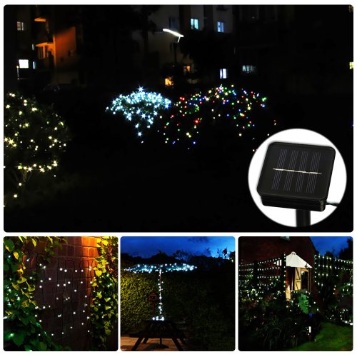 ZITRADES Solar 58 ft /17.5m Long, 200 LED 8 Modes White color Solar Fairy String Lights with waterproof switch for outdoor, gardens, homes, Christmas party