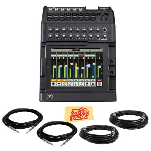 Mackie DL1608 16-Channel Live Sound Digital Mixer Bundle with Two XLR Cables, Two Instrument Cables, and Polishing Cloth