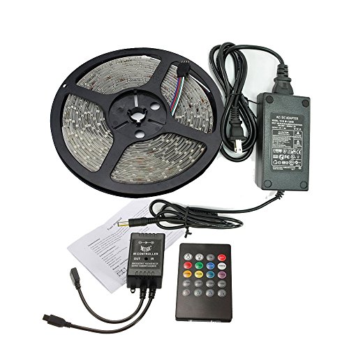 Dreamy Lighting 5050 SMD 16.4ft 5 Meter 300LEDs RGB Flexible Waterproof Strip Lighting with 20keys Music Sound Controller infrared remote and 12V 5A Power Supply