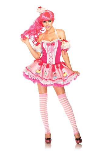 Leg Avenue Women's 3 Piece Halter Dress with Cupcake Arm Puffs, Pink, X-Small