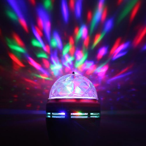Vktech E27 Full Color Changing RGB LED Sound Activated Rotating Stage Lamp Light Bulb
