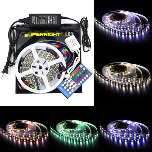 SUPERNIGHT RGBW LED Strip Lighting Kit 16.4ft 5M 5050 300leds Non-waterproof Color Changing RGBW LED Flexible Lights + 40Key RGBW Remote Controller + 12V 5A Power Supply