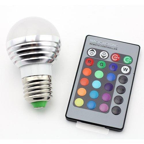 E-Goal E27/E26 Standard Screw Base 16 Colors Changing Dimmable 3W RGB LED Light Bulb with IR Remote Control for Home Decoration/Bar/Party/KTV Mood Ambiance Lighting