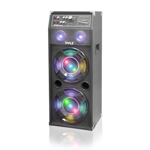 Pyle PSUFM1245A 1400 Watt 2-Way Speaker System with USB and SD Readers, FM Radio, AUX Input and DJ Flashing Lights