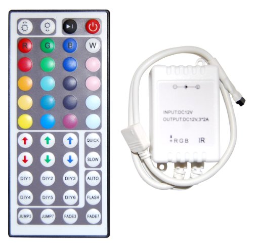 HitLights 44-Key LED Light Strip Controller - For Color Changing RGB Strips, Includes 44 Key Remote - 72W Max, Requires 12V DC