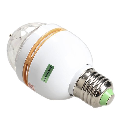 Vktech E27 Full Color Changing RGB LED Sound Activated Rotating Stage Lamp Light Bulb