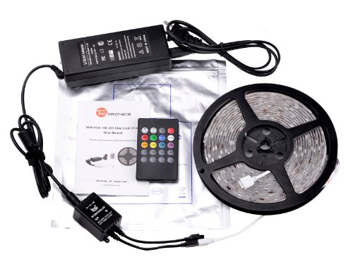 Newest Promotion TaoTronics® TT-SL029 IR Music Sound Activated 5M 5050 RGB 150 LED Waterproof Strip Light with 20Key music IR remoter controller and 72w Adaptor(150 leds, waterproof, 20key)