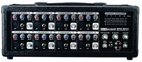 SHS Audio SPM-8200 200-Watt 8-Channel Powered Mixer, Black