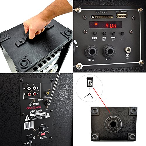 Pyle PSUFM835A 800 Watt 2-Way Speaker Systems, USB/SD Card Readers, FM Radio, AUX Input