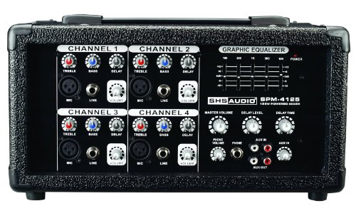 SHS Audio SPM-4125 120-Watt 4-Channel Powered Mixer, Black