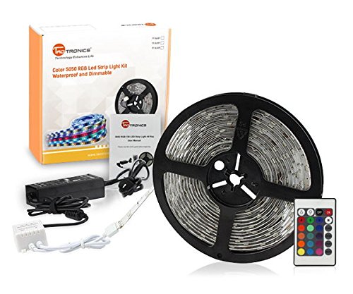 TaoTronics® TT-SL001 Waterproof RGB LED Strip Light Kit (16.4ft, 150 LEDs, Color Changing RGB SMD 5050, Dimmable, Including a 24-key Remote Controll & 60w Power Supply)