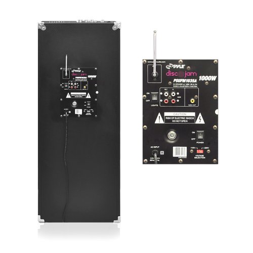 Pyle PSUFM1035A Bluetooth 1000 Watt 2-Way Speaker System with SD Card Reader, FM Radio, 3.5mm AUX Input and Flashing DJ Lights