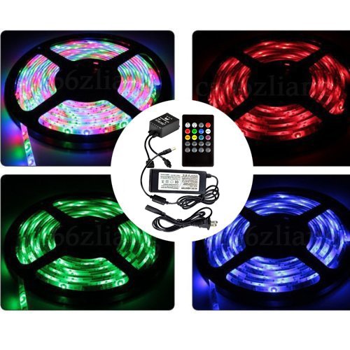 Dreamy Lighting 5050 SMD 16.4ft 5 Meter 300LEDs RGB Flexible Waterproof Strip Lighting with 20keys Music Sound Controller infrared remote and Power Adapter