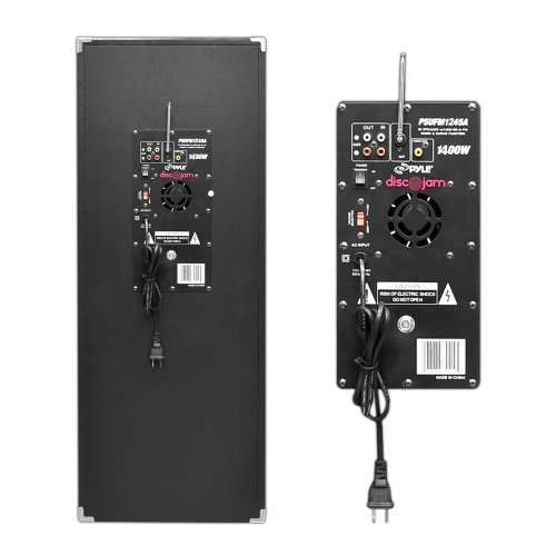 Pyle PSUFM1245A 1400 Watt 2-Way Speaker System with USB and SD Readers, FM Radio, AUX Input and DJ Flashing Lights