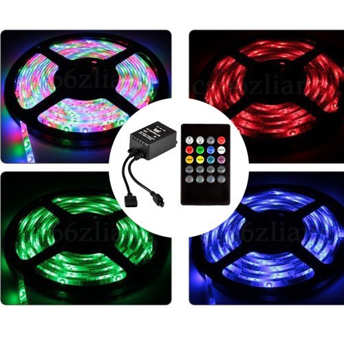 Dreamy Lighting 5050 SMD 16.4ft 5 Meter 300LEDs RGB Flexible Waterproof Strip Lighting with 20keys Music Sound Controller infrared remote and 12V 5A Power Supply