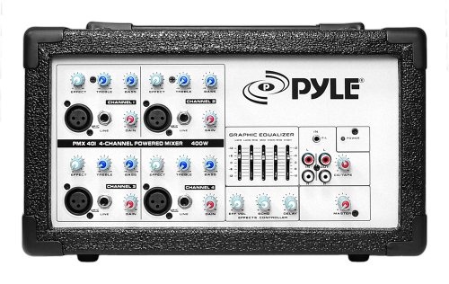 Pyle PMX401 4-Channel 150 Watt Powered PA Mixer/Amplifier with Independent Channel Control and Audio Line Input