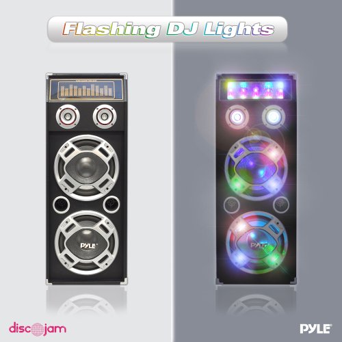 Pyle PSUFM1035A Bluetooth 1000 Watt 2-Way Speaker System with SD Card Reader, FM Radio, 3.5mm AUX Input and Flashing DJ Lights