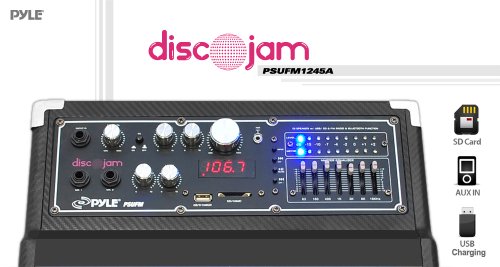 Pyle PSUFM1245A 1400 Watt 2-Way Speaker System with USB and SD Readers, FM Radio, AUX Input and DJ Flashing Lights