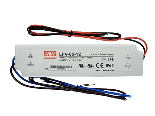 MEANWELL UL Component Waterproof 60 Watt LED Power Supply Driver Transformer 120 to 12 Volt DC Output High Quality (2 Years Warranty by LEDJump)