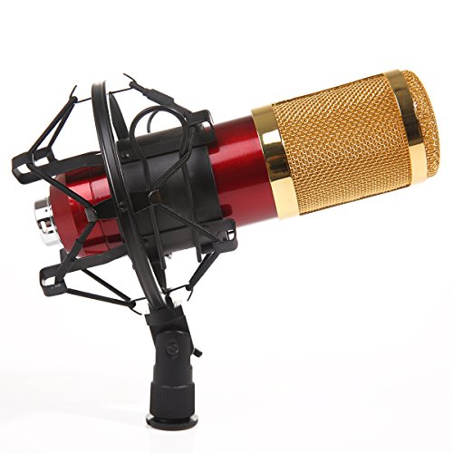 MeGooDo Condenser Microphone Professional Audio Studio Recording Microphone with Shock Mount(Red)
