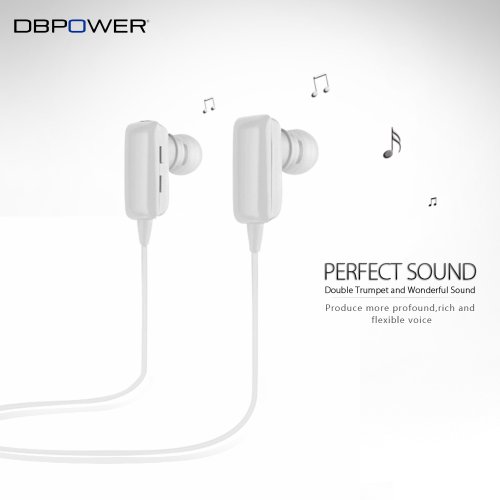 DBPOWER® White Handsfree Bluetooth A2DP Music Earbud Headphones for iPhone 4 4s 5 iPad mini iPad 1 2 3 4 Galaxy S 1 2 3 4 Note 1 2 HTC one M7 Sony L36h Nokia Lumia 920 and other Bluetooth Phone Tablet PC