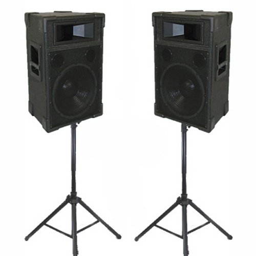 Podium Pro Studio Speakers 12" Two Way Pro Audio Monitor Pair and Stands DJ Set for PA Home or Karaoke TRAP12SET1