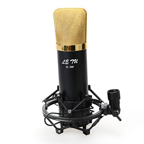 K-700 Condenser Microphone with Mic Shock Mount , Low-noise Cable , Microphone Sponge Cover Black for Karaoke, Sound Reinforcement