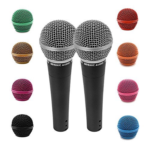 Seismic Audio - SA-M30Pair-PKG1 - Pair of Dynamic Vocal Microphones with Interchangeable Steel Mesh Grill Heads