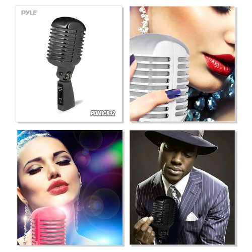 Pyle PDMICR42BK Classic Retro Vintage Style Dynamic Vocal Microphone with 16ft XLR Cable (Black)