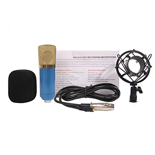 MeGooDo Condenser Microphone Sound Recording Dynamic + Mic Shock Mount, for radio broadcasting studio, voice-over sound studio, recording,ect(Blue)