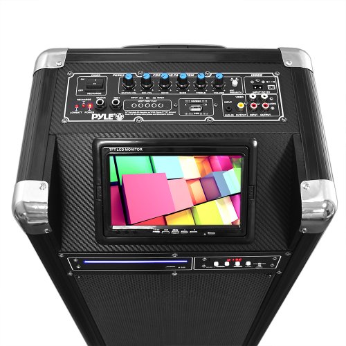 Pyle PKRK212 Karaoke Vibe Bluetooth Multimedia PA System, Dual 12-Inch Woofers, Dual 3-Inch Tweeters, 7-Inch Screen, DVD Player