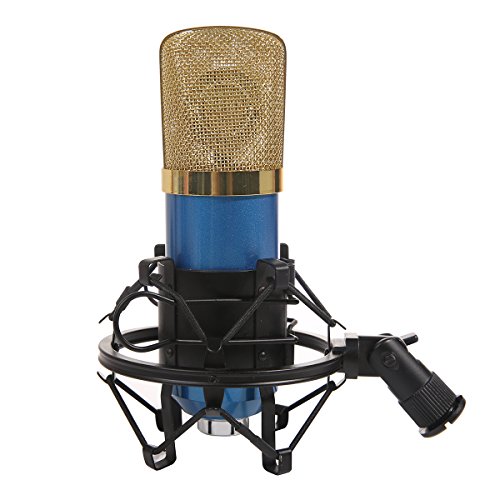 MeGooDo Condenser Microphone Sound Recording Dynamic + Mic Shock Mount, for radio broadcasting studio, voice-over sound studio, recording,ect(Blue)