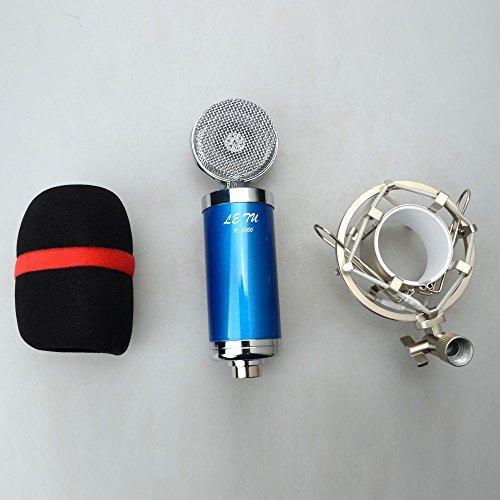 MicroMall(TM) K-5000 Condenser Microphone + Shock Mount + Low-noise Cable + Microphone Sponge Cover Blue