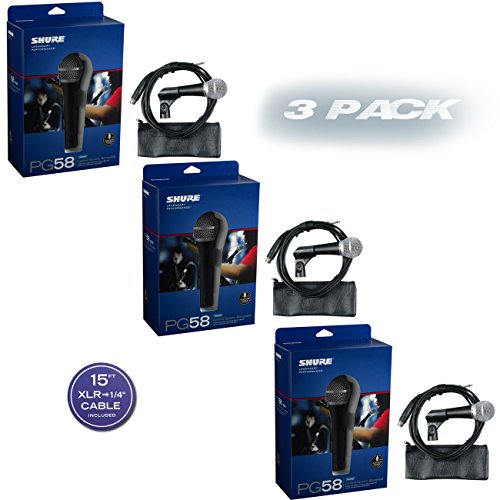 SHURE 3 VOCAL MICROPHONES PG58-QTR XLR-to-1/4" Cable ( PACK OF 3 )