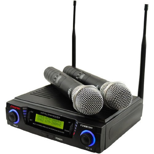 Pyle-Pro PDWM3300 Wireless Professional UHF Dual Channel Microphone System With 2 Microphones and Adjustable frequency