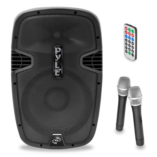 Pyle PPHP129WMU 12-Inch 1,000-Watt Bluetooth Music Streaming Portable Loudspeaker System, Built-in Rechargeable Battery, 2 Wireless Mics, FM Radio, LCD Readout, USB & SD Card Readers