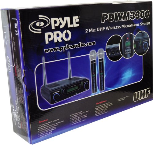 Pyle-Pro PDWM3300 Wireless Professional UHF Dual Channel Microphone System With 2 Microphones and Adjustable frequency