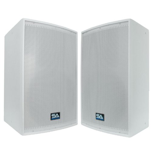 Seismic Audio - Pair of 15" White Church PA/DJ Speakers - White Textured Painted - Monitors