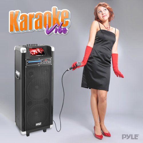 Pyle PKRK212 Karaoke Vibe Bluetooth Multimedia PA System, Dual 12-Inch Woofers, Dual 3-Inch Tweeters, 7-Inch Screen, DVD Player