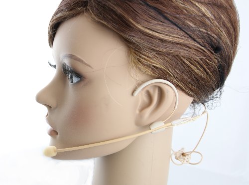 Beige Earhook Mini XLR Ta3f Pro Headworn Headset Head-mounted Microphone for AKG Samson Wireless- Omnidirectional Mic