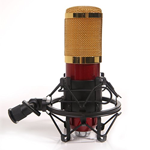 MeGooDo Condenser Microphone Professional Audio Studio Recording Microphone with Shock Mount(Red)