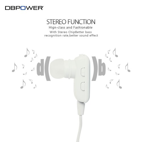 DBPOWER® White Handsfree Bluetooth A2DP Music Earbud Headphones for iPhone 4 4s 5 iPad mini iPad 1 2 3 4 Galaxy S 1 2 3 4 Note 1 2 HTC one M7 Sony L36h Nokia Lumia 920 and other Bluetooth Phone Tablet PC