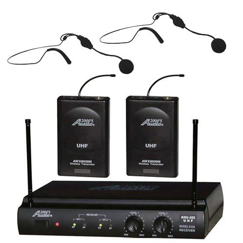 Audio2000 Awm6032uh UHF Dual Channel Wireless Microphone System with Two Headset Mic